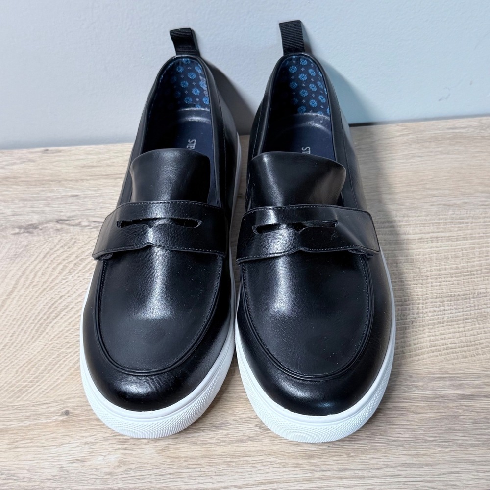 Steve Madden Cooper Loafer Sneakers Womens 7 Black Faux Leather Platform Slip On